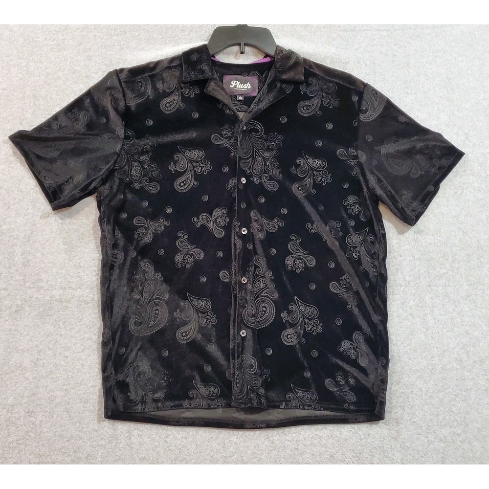 Plush Drill Clothing Co Mens Black Short Sleeve Button Up Shirt Size‎ Small